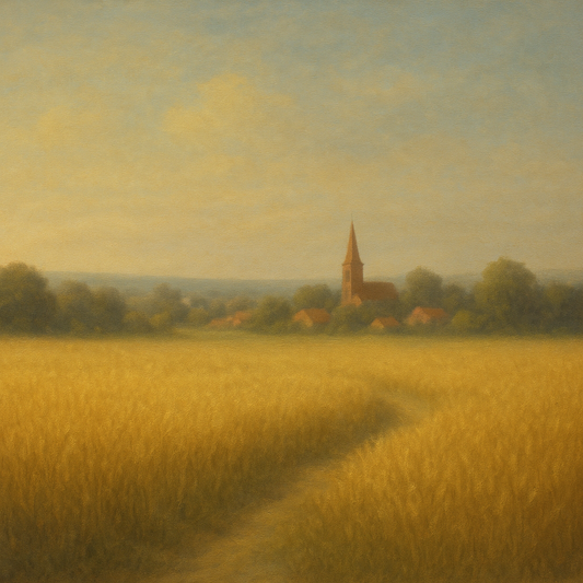 Sun-Drenched Wheatfield & Distant Village No. 10 Oil Painting 100% Hand Painted Oil on Belgian Linen Canvas, Original Fine Art Wall Decor