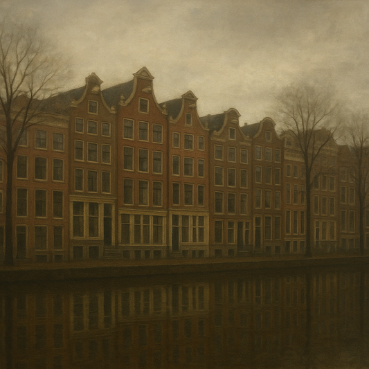 Amsterdam Canal Houses Under Overcast Sky No. 6 Oil Painting 100% Hand Painted Oil on Belgian Linen Canvas, Original Fine Art Wall Decor