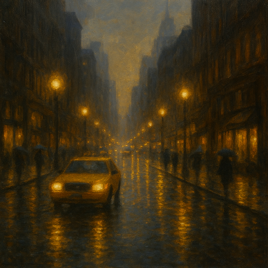 Rain-Drenched Manhattan Avenue Lights No. 26 Oil Painting 100% Hand Painted Oil on Belgian Linen Canvas, Original Fine Art Wall Decor