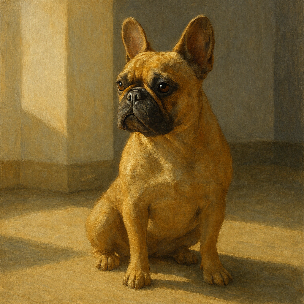 French Bulldog in Sunlit Minimalist Studio No. 5 Fine Art Oil Painting - View 1