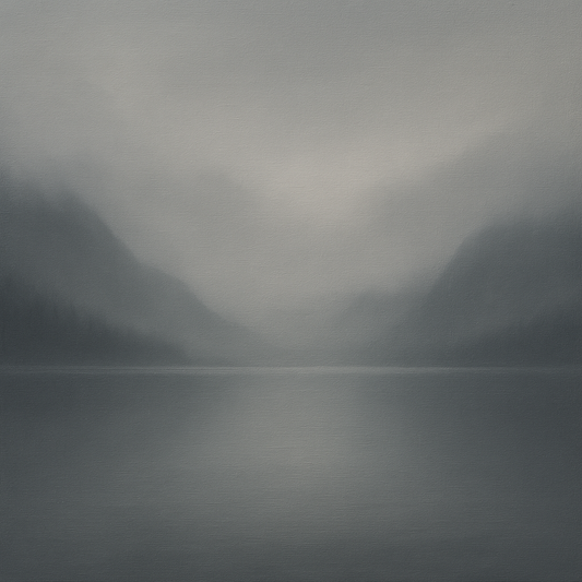 Misty Fjord Horizon in Monochromatic Slate No. 25 Oil Painting - View 1
