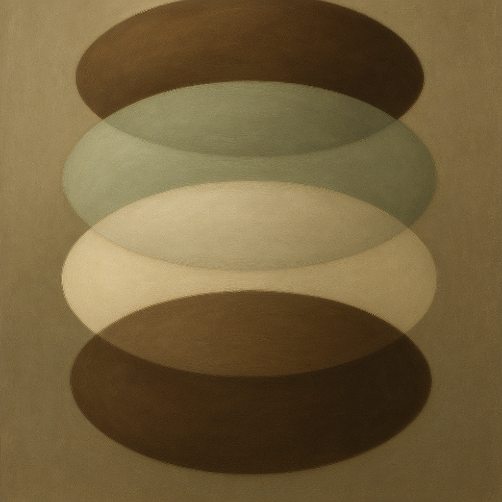 Floating Ellipse Harmony in Walnut & Pale Sage No. 5 Oil Painting 100% Hand Painted Oil on Belgian Linen Canvas, Original Fine Art Wall Decor