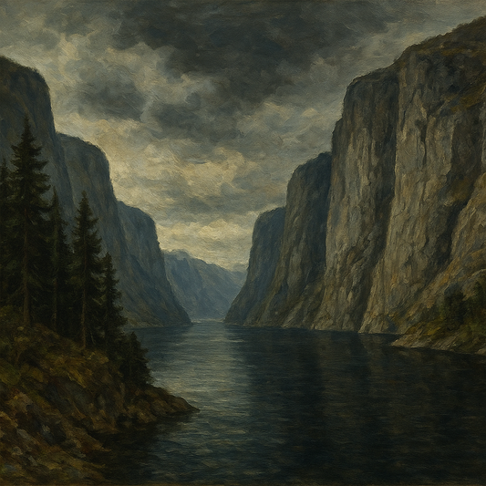 Nordic Pine Fjords Landscape Oil Painting - View 1