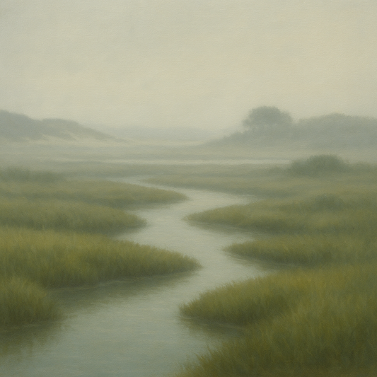 Morning Fog over Cape Cod Tidal Marsh No. 7 Oil Painting 100% Hand Painted Oil on Belgian Linen Canvas, Original Fine Art Wall Decor