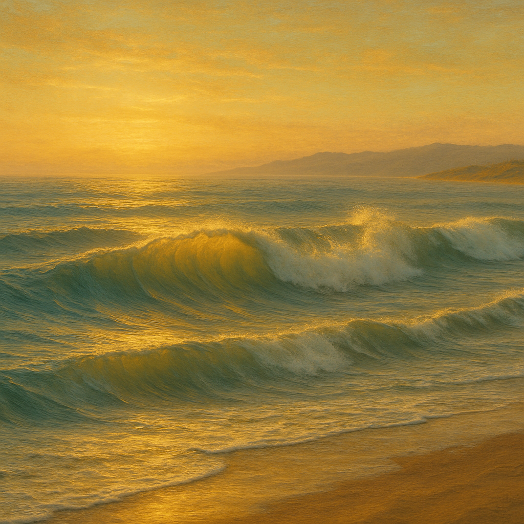 Golden Hour Sunlight on Ocean Swells No. 18 Oil Painting - View 1