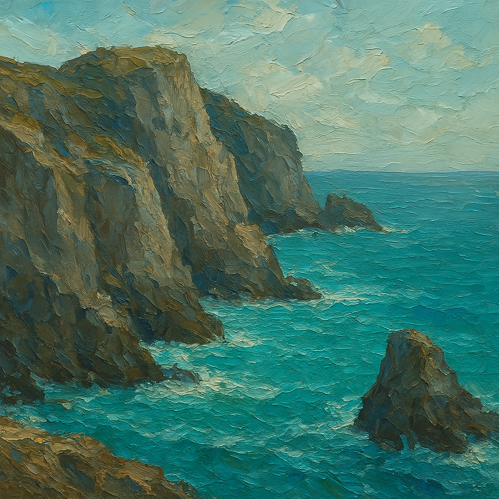 Wild Coastal Cliff Heavy Knife Oil Painting - View 1