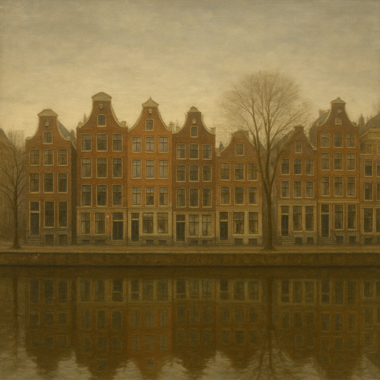Amsterdam Canal Houses Under Overcast Sky No. 7 Oil Painting - View 1