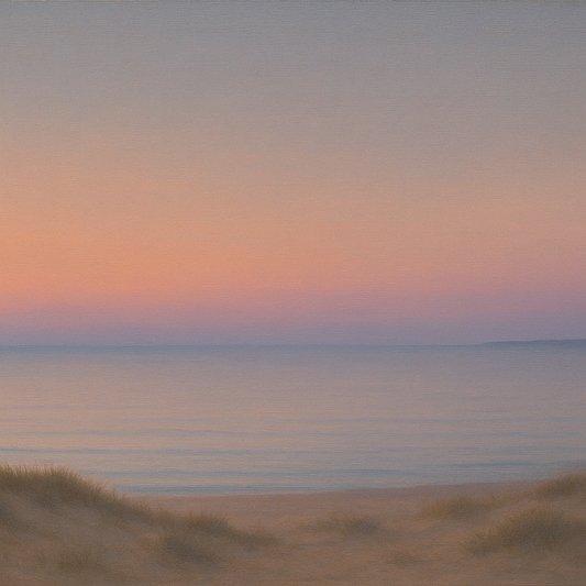 Pastel Dusk Horizon over Calm Atlantic Waters No. 7 Oil Painting 100% Hand Painted Oil on Belgian Linen Canvas, Original Fine Art Wall Decor