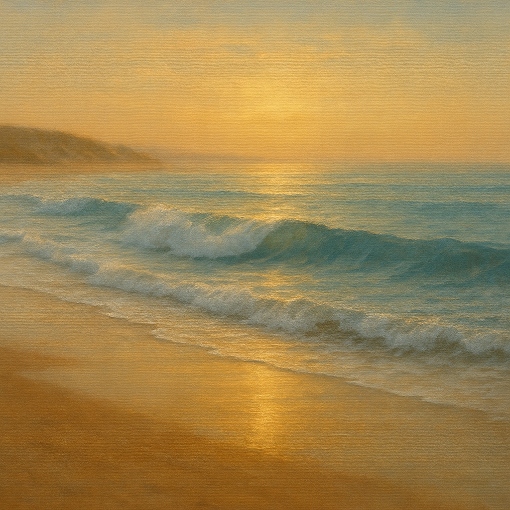 Gentle Breaking Waves & Wet Beach Reflection No. 14 Oil Painting - View 1