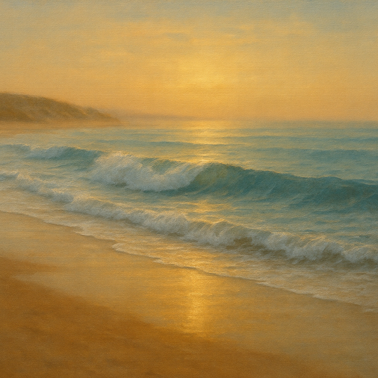 Gentle Breaking Waves & Wet Beach Reflection No. 14 Oil Painting 100% Hand Painted Oil on Belgian Linen Canvas, Original Fine Art Wall Decor