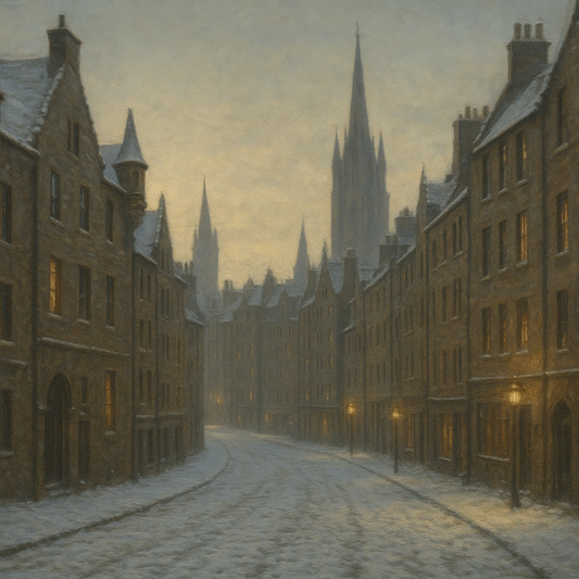 Edinburgh Old Town Royal Mile in Snow No. 25 Oil Painting - View 1
