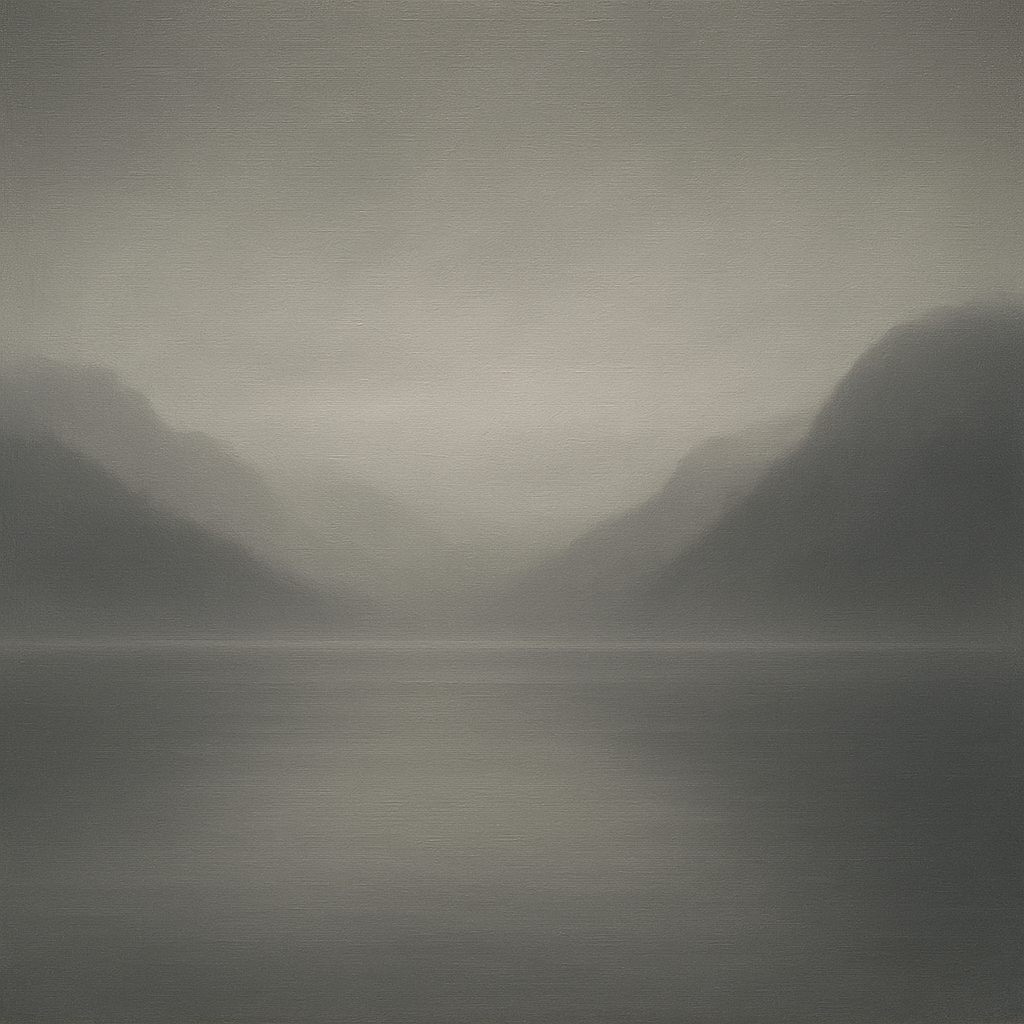 Misty Fjord Horizon in Monochromatic Slate No. 8 Oil Painting - View 1
