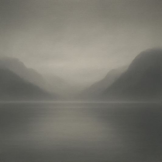 Misty Fjord Horizon in Monochromatic Slate No. 8 Oil Painting - View 1