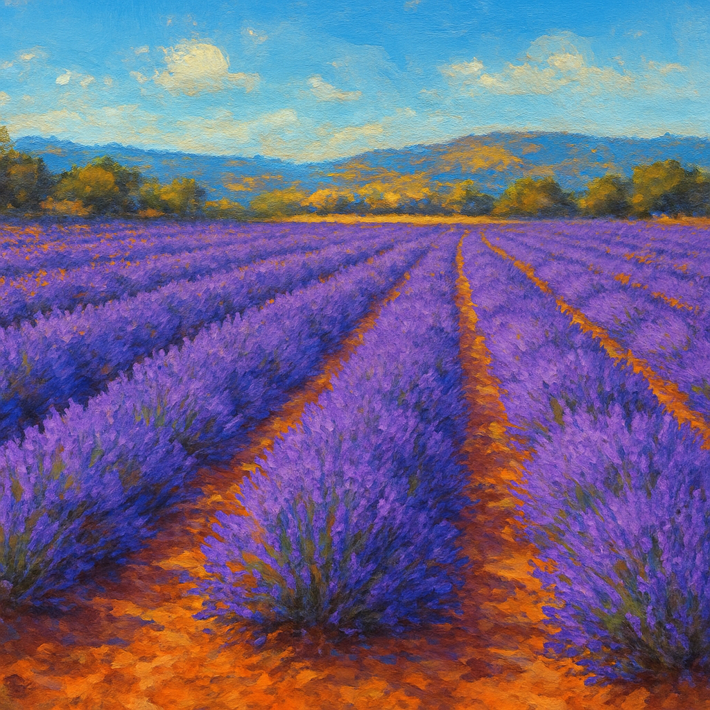 Sun-Drenched Lavender Field in Provence Vista No. 2 Fine Art Oil Painting - View 1