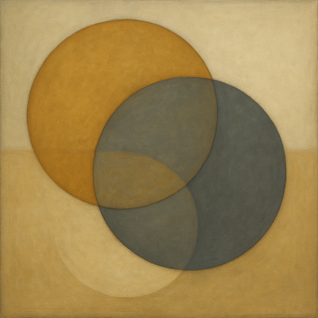 Intersecting Discs in Burnished Ochre & Slate Fine Art Oil Painting - View 1