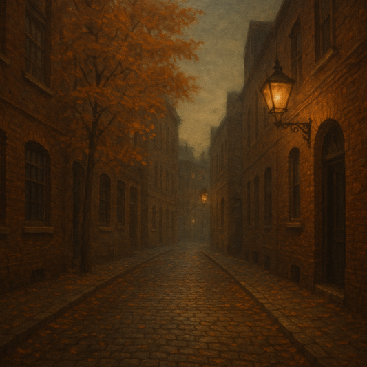 London Gaslamp Alley in Autumn Dusk No. 5 Oil Painting 100% Hand Painted Oil on Belgian Linen Canvas, Original Fine Art Wall Decor