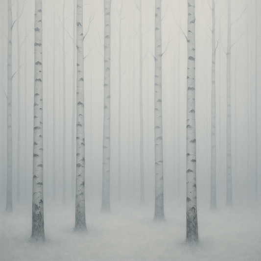Pale Birch Woodland Silhouette in Whiteout Oil Painting 100% Hand Painted Oil on Belgian Linen Canvas, Original Fine Art Wall Decor