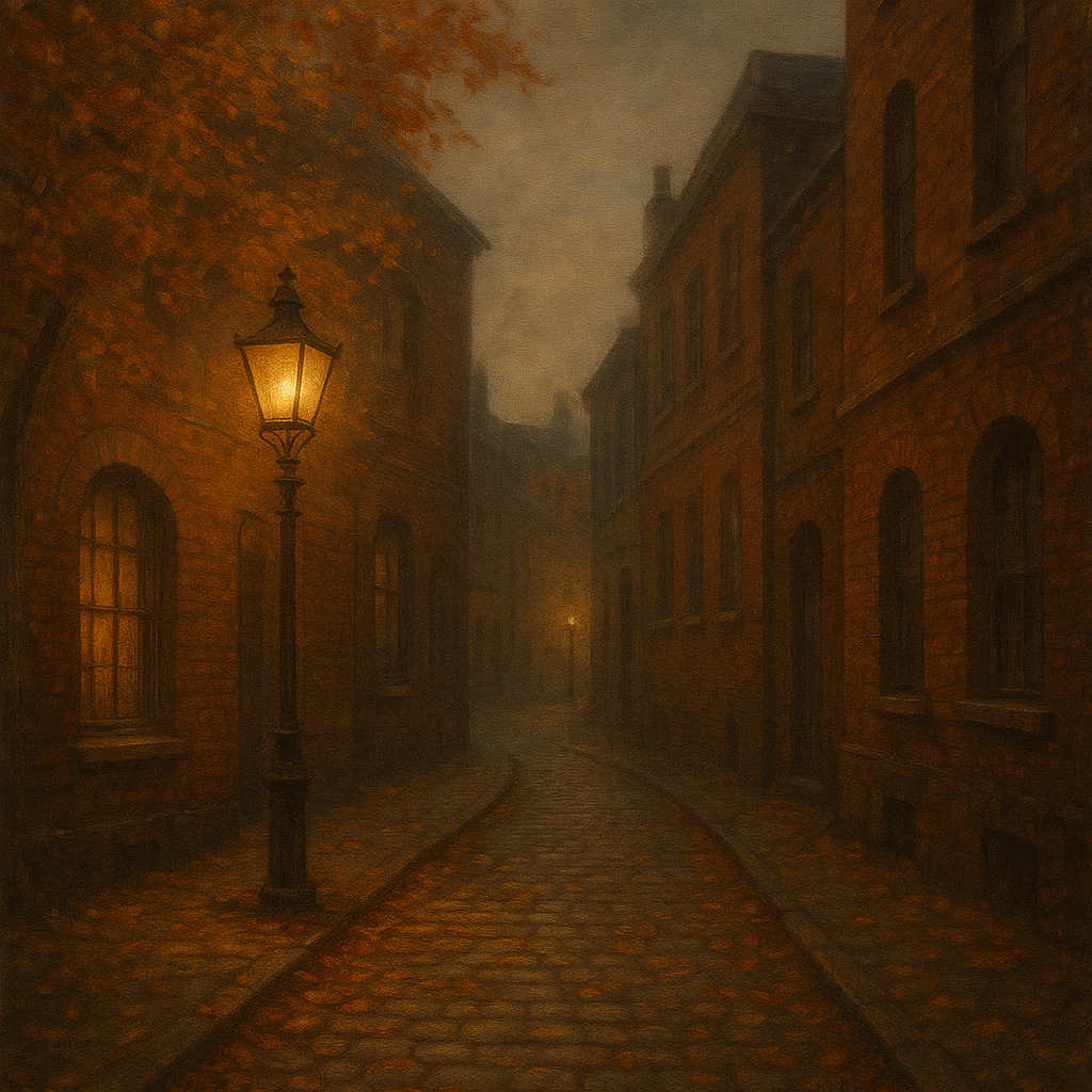 London Gaslamp Alley in Autumn Dusk No. 8 Oil Painting - View 1