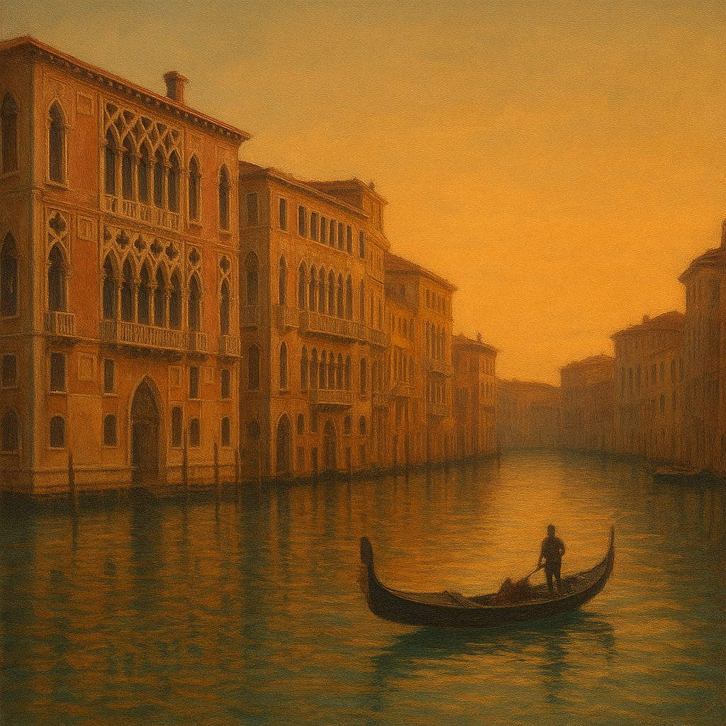 Venetian Canal Palaces at Golden Hour No. 24 Oil Painting - View 1