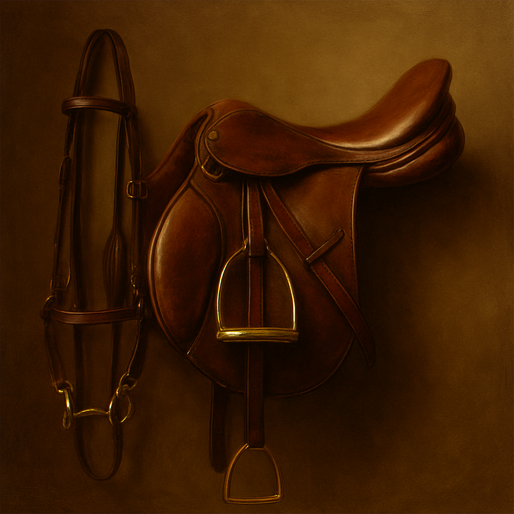 Vintage Bridle & Polished Leather Saddle No. 8 Oil Painting 100% Hand Painted Oil on Belgian Linen Canvas, Original Fine Art Wall Decor