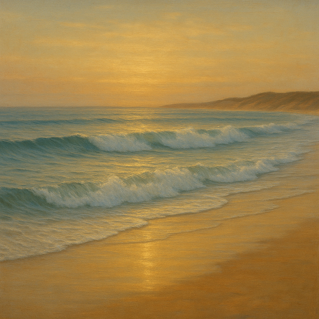 Gentle Breaking Waves & Wet Beach Reflection No. 8 Oil Painting - View 1