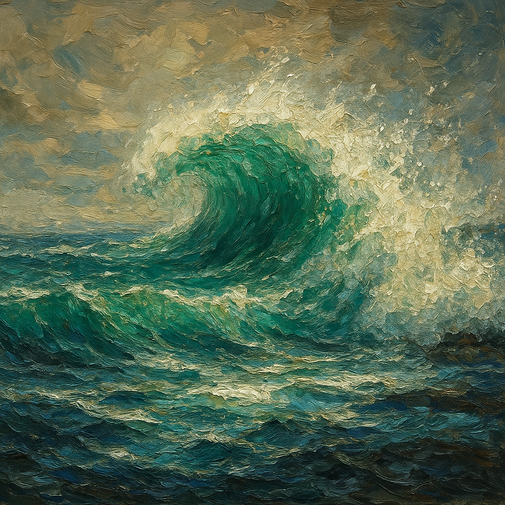 Emerald Surf Surge Coastal Oil Painting - 100% Hand-Painted Master Oil Painting