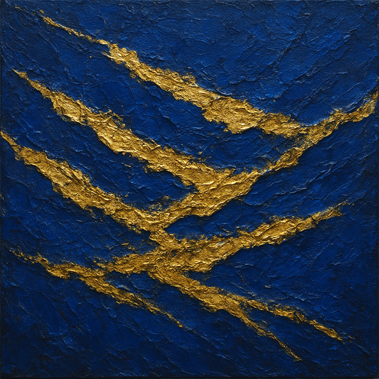 Imperial Sapphire & Gilded Strata Luxury Oil Painting - 100% Hand-Painted Master Oil Painting