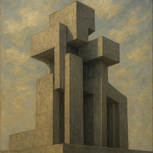 Brutalist Concrete Monolith & Sky No. 2 Oil Painting - 100% Hand-Painted Master Oil Painting