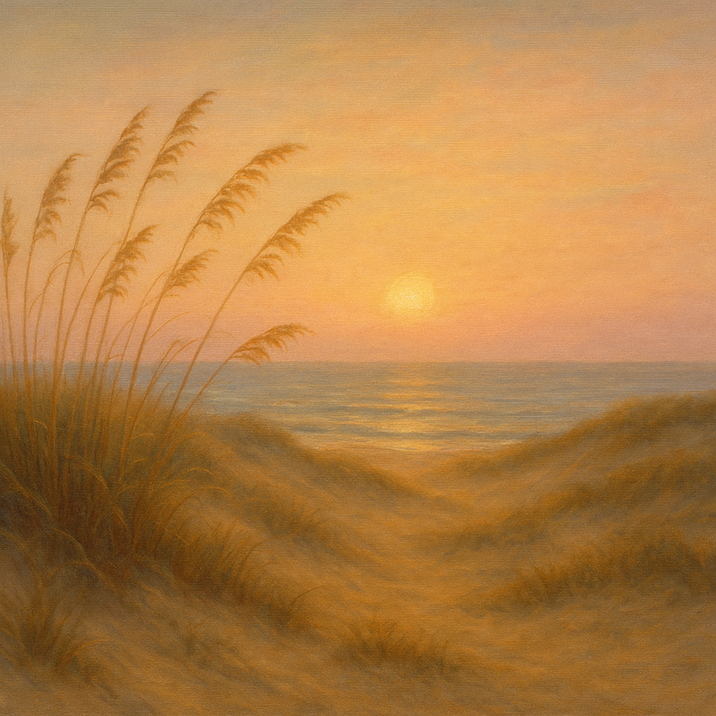 Sea Oats on Rolling Coastal Dunes at Sunset No. 7 Oil Painting - View 1