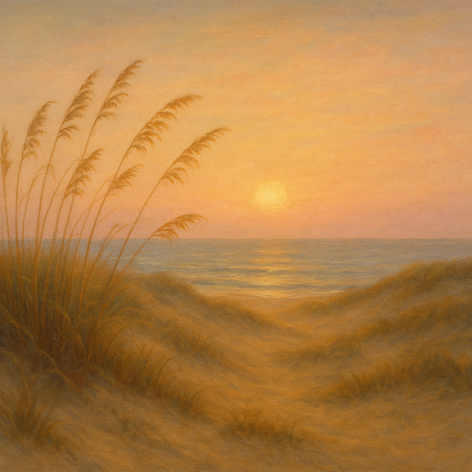 Sea Oats on Rolling Coastal Dunes at Sunset No. 7 Oil Painting - View 1