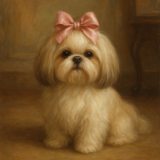 Sweet Shih Tzu with Silk Bow in Parlor No. 12 Fine Art Oil Painting - View 1