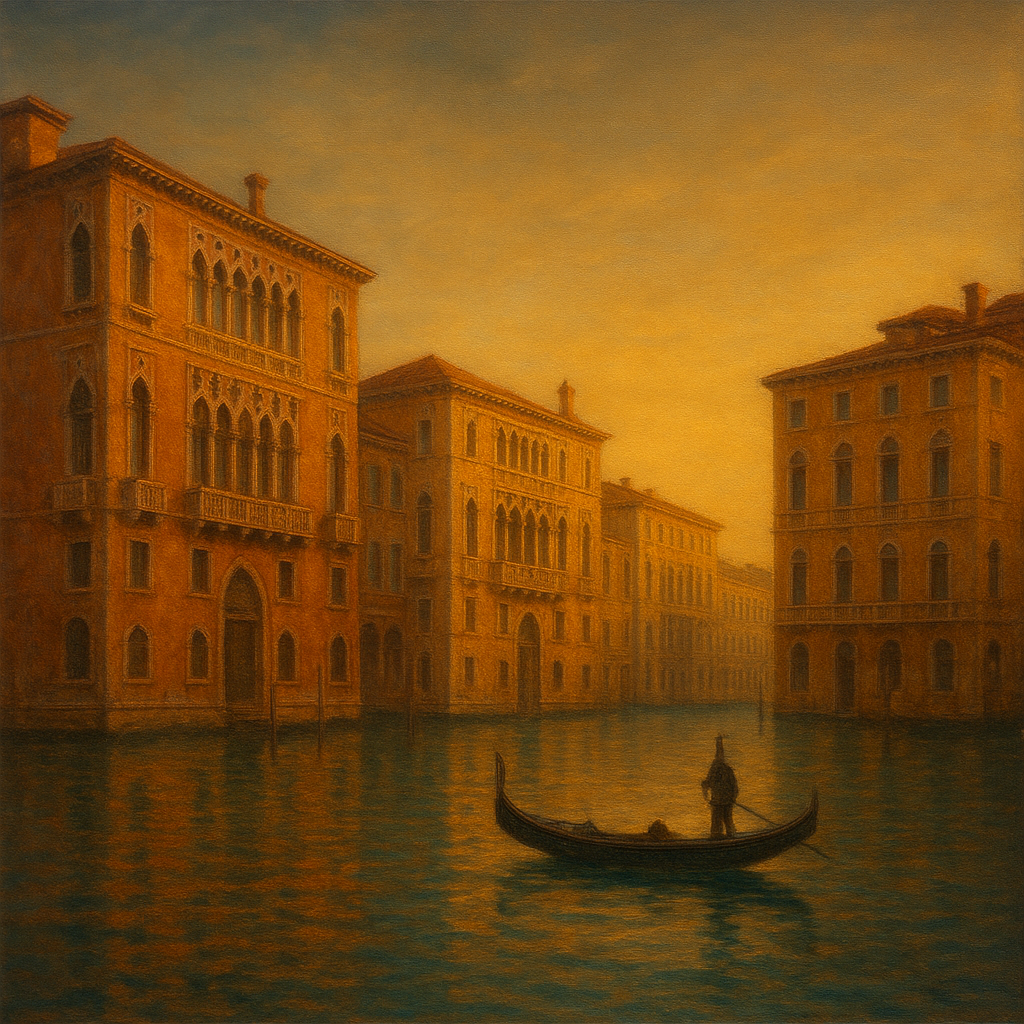 Venetian Canal Palaces at Golden Hour No. 12 Oil Painting - View 1