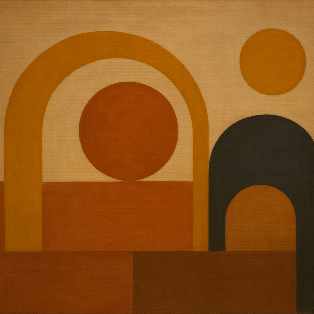 Arch & Circle Equilibrium in Warm Earth Tones No. 19 Oil Painting 100% Hand Painted Oil on Belgian Linen Canvas, Original Fine Art Wall Decor