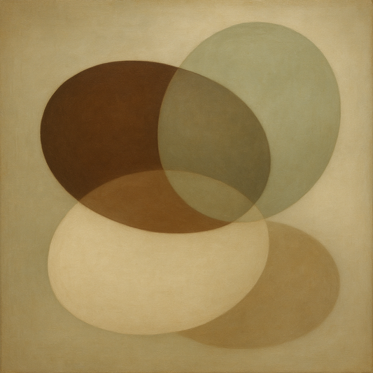 Floating Ellipse Harmony in Walnut & Pale Sage No. 20 Oil Painting - View 1