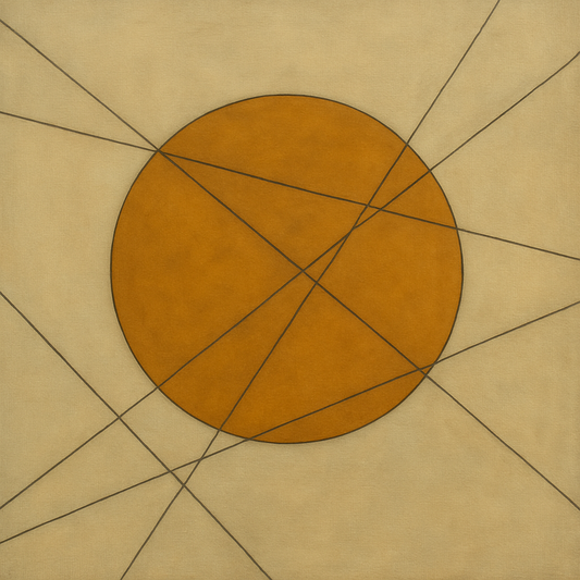 Abstract Tangent Lines & Earthy Ochre Disc No. 9 Oil Painting 100% Hand Painted Oil on Belgian Linen Canvas, Original Fine Art Wall Decor
