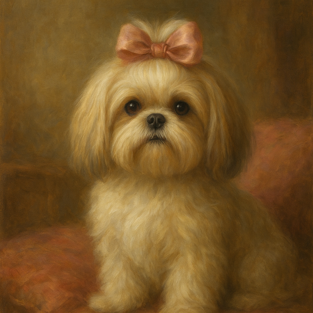 Sweet Shih Tzu with Silk Bow in Parlor No. 5 Fine Art Oil Painting - View 1