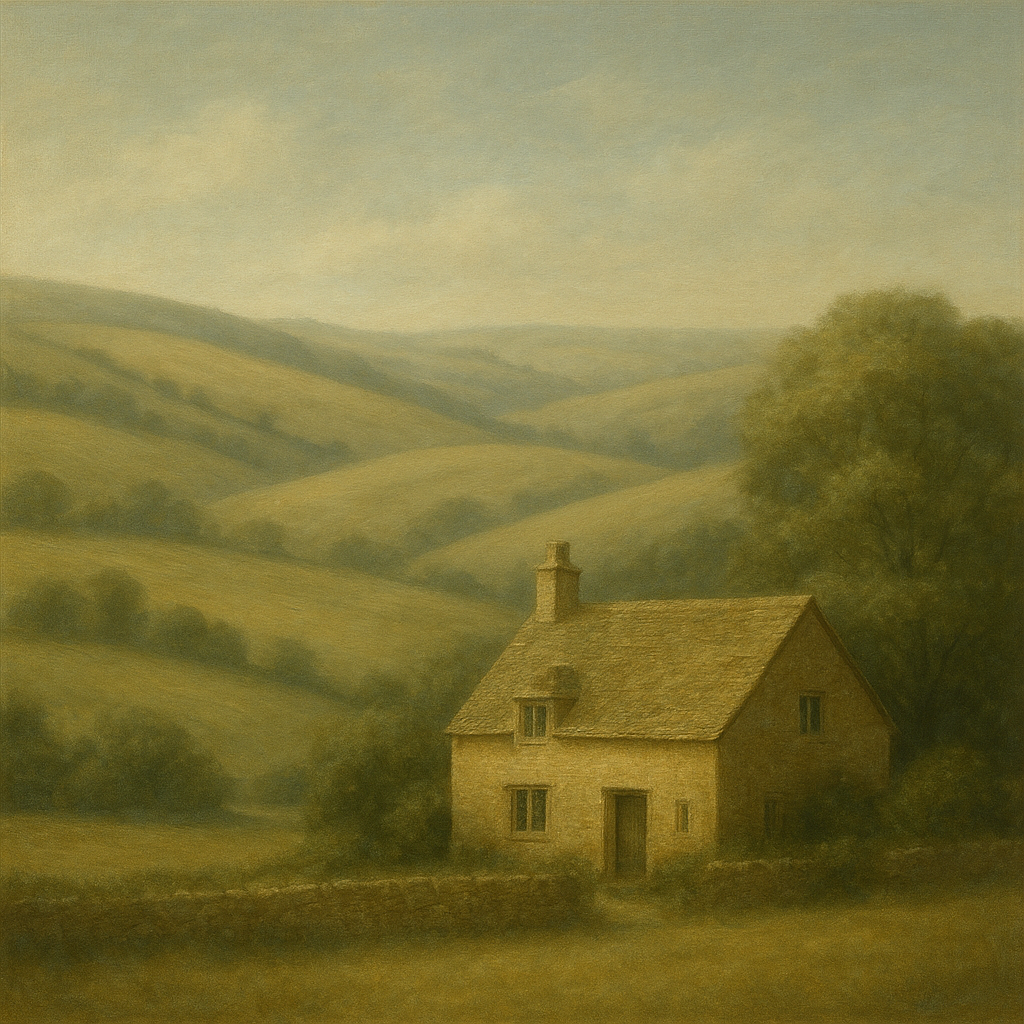 Rolling Cotswold Hills & Stone Cottage No. 8 Oil Painting - View 1