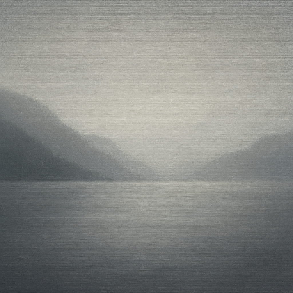 Misty Fjord Horizon in Monochromatic Slate No. 17 Oil Painting 100% Hand Painted Oil on Belgian Linen Canvas, Original Fine Art Wall Decor
