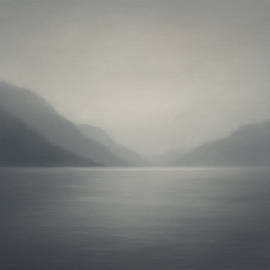 Misty Fjord Horizon in Monochromatic Slate No. 17 Oil Painting 100% Hand Painted Oil on Belgian Linen Canvas, Original Fine Art Wall Decor
