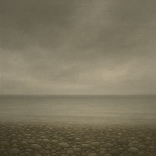Overcast Coastal Fog & Wet Pebble Shingle No. 25 Oil Painting - View 1