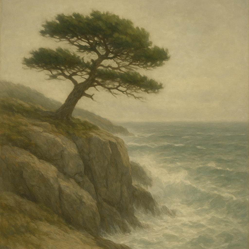 Wild Coastal Pine on Stormy Granite Cliff No. 3 Oil Painting 100% Hand Painted Oil on Belgian Linen Canvas, Original Fine Art Wall Decor