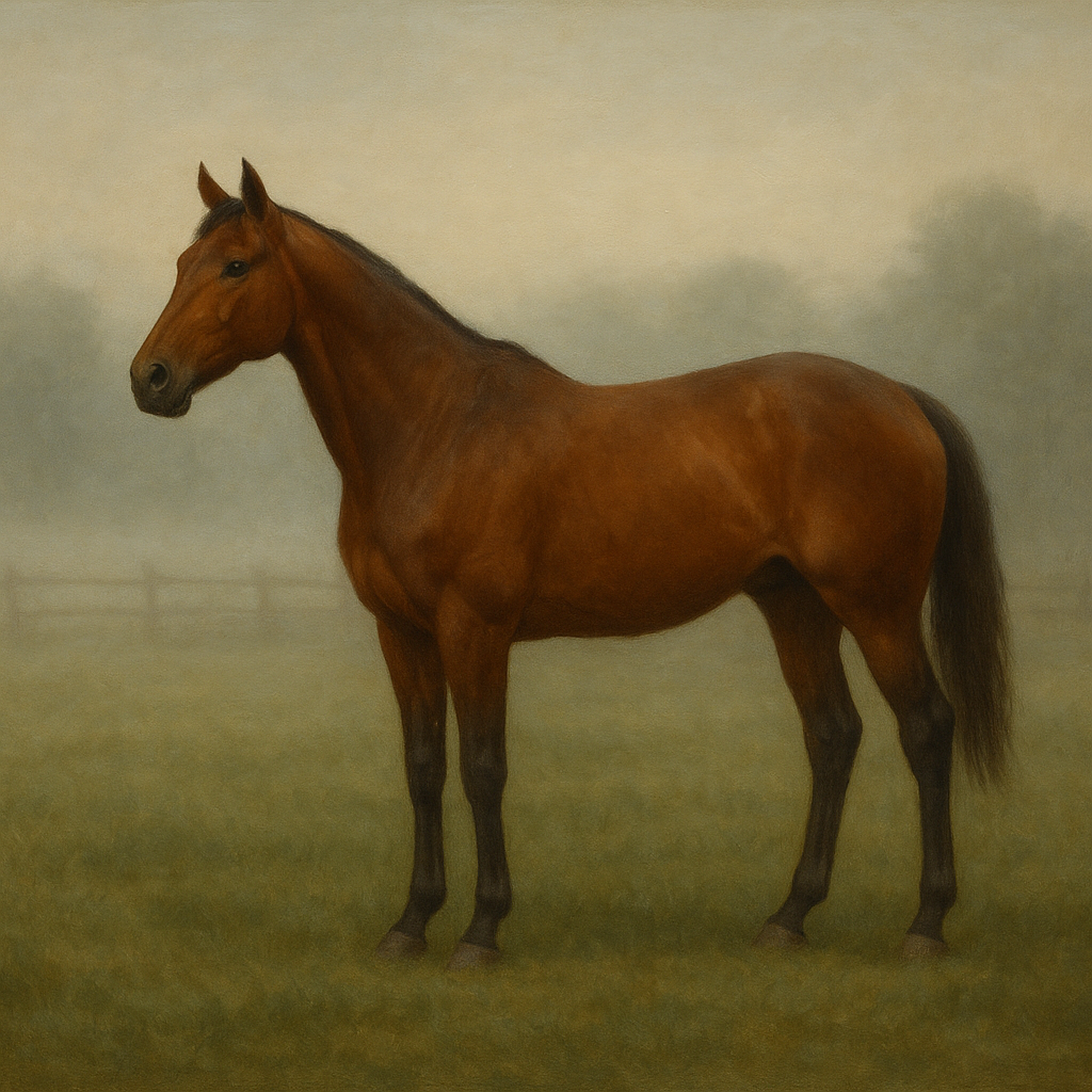 Thoroughbred in Morning Pasture Mist No. 12 Oil Painting - View 1