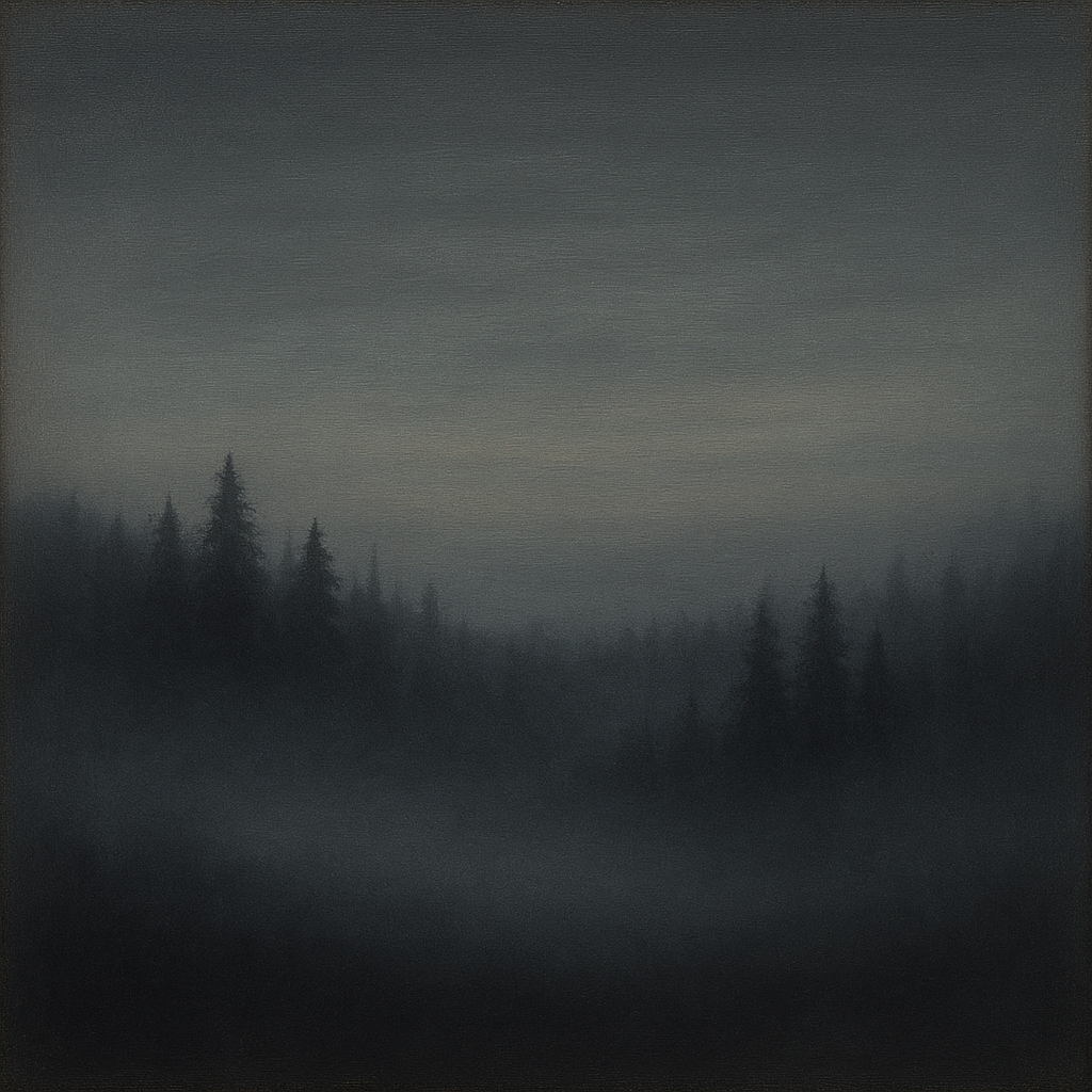 Dusk over Silent Pine Ridgeline in Charcoal Fog No. 7 Oil Painting 100% Hand Painted Oil on Belgian Linen Canvas, Original Fine Art Wall Decor