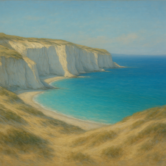 Mediterranean White Cliffs & Turquoise Cove No. 5 Oil Painting 100% Hand Painted Oil on Belgian Linen Canvas, Original Fine Art Wall Decor