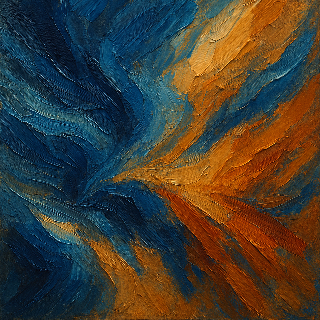 Prussian Surge & Burnt Ochre Modern Abstract Oil Painting - View 1