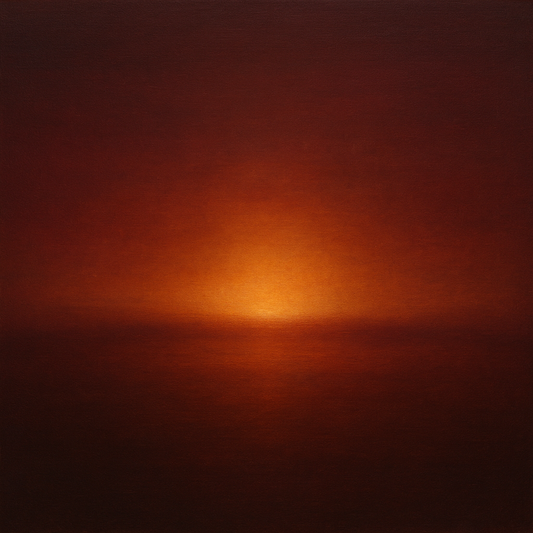 Deep Garnet & Amber Candlelight Horizon No. 18 Oil Painting 100% Hand Painted Oil on Belgian Linen Canvas, Original Fine Art Wall Decor
