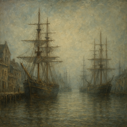 Old World Maritime Harbor & Tall Ships Oil Painting - 100% Hand-Painted Master Oil Painting