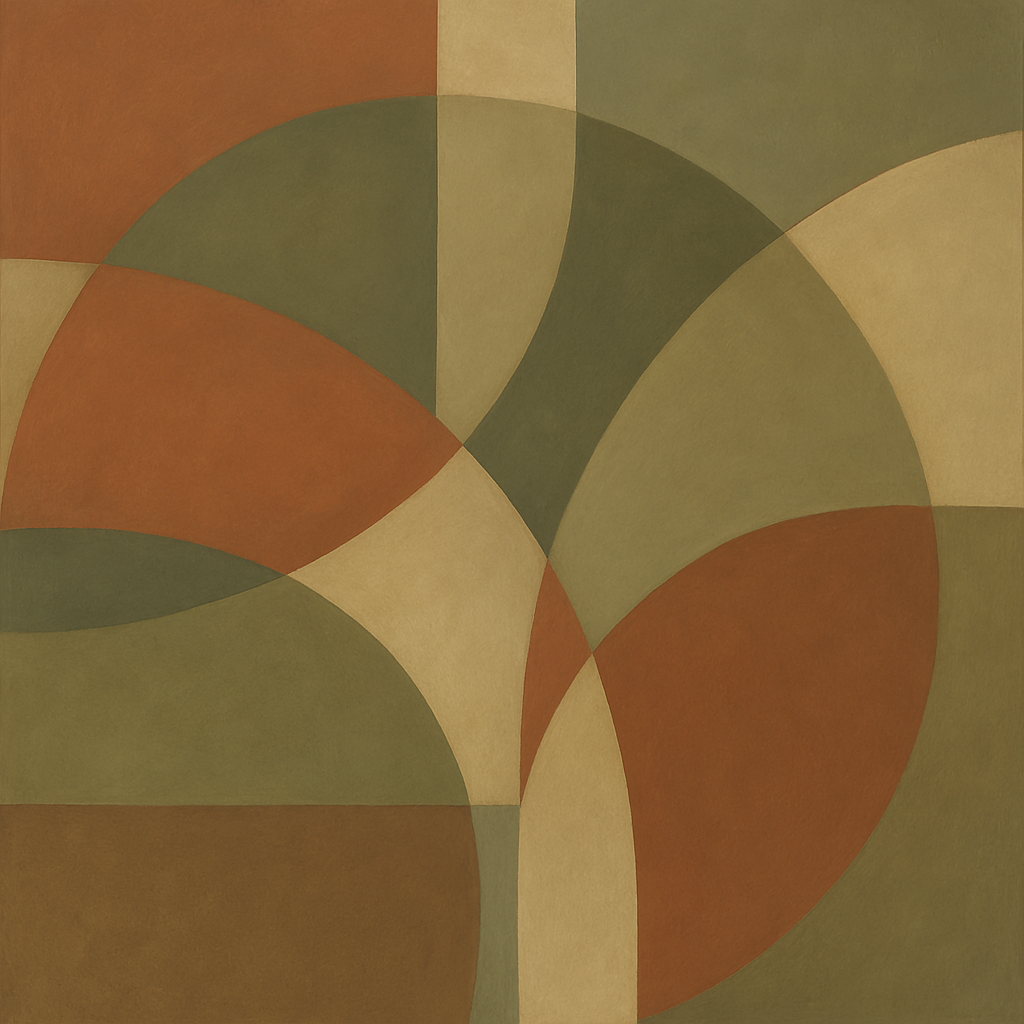 Intersecting Curved Forms in Olive & Rust No. 18 Oil Painting - View 1