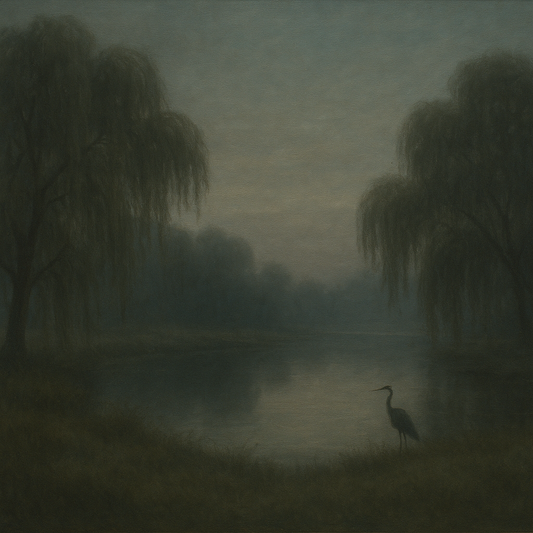 Tranquil Riverbank at Twilight Mist No. 4 Oil Painting - View 1