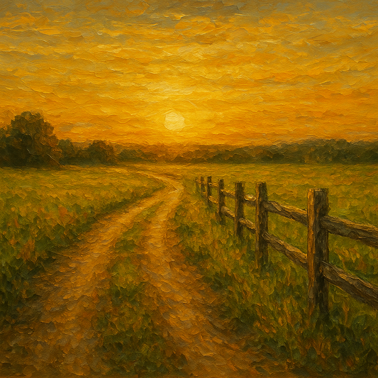 Golden Hour Country Lane & Fence No. 5 Oil Painting - 100% Hand-Painted Master Oil Painting